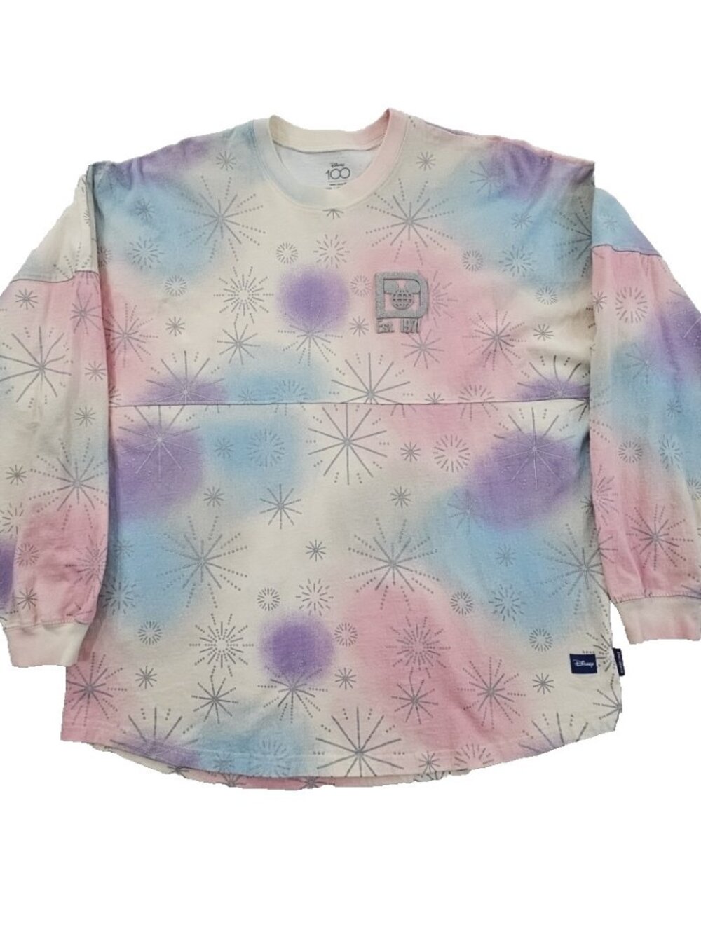 Disney‎ 100 Mickey and Friends Spirit Jersey Women's XL Pink Blue Glitter Logo